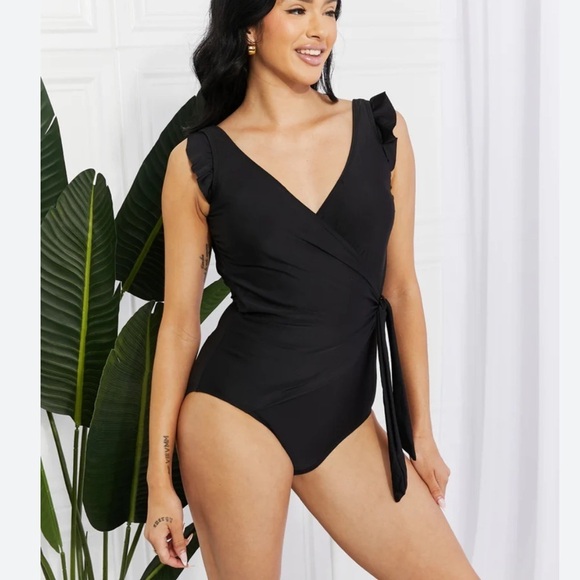 Marina West Black Wrap One Piece Bathing Suit - Picture 5 of 11